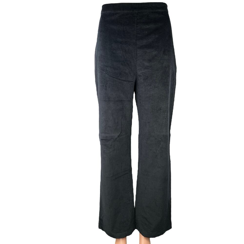 Nordstrom BP Black Corduroy Flared Wide Leg High Waist Velour Trousers Pants M